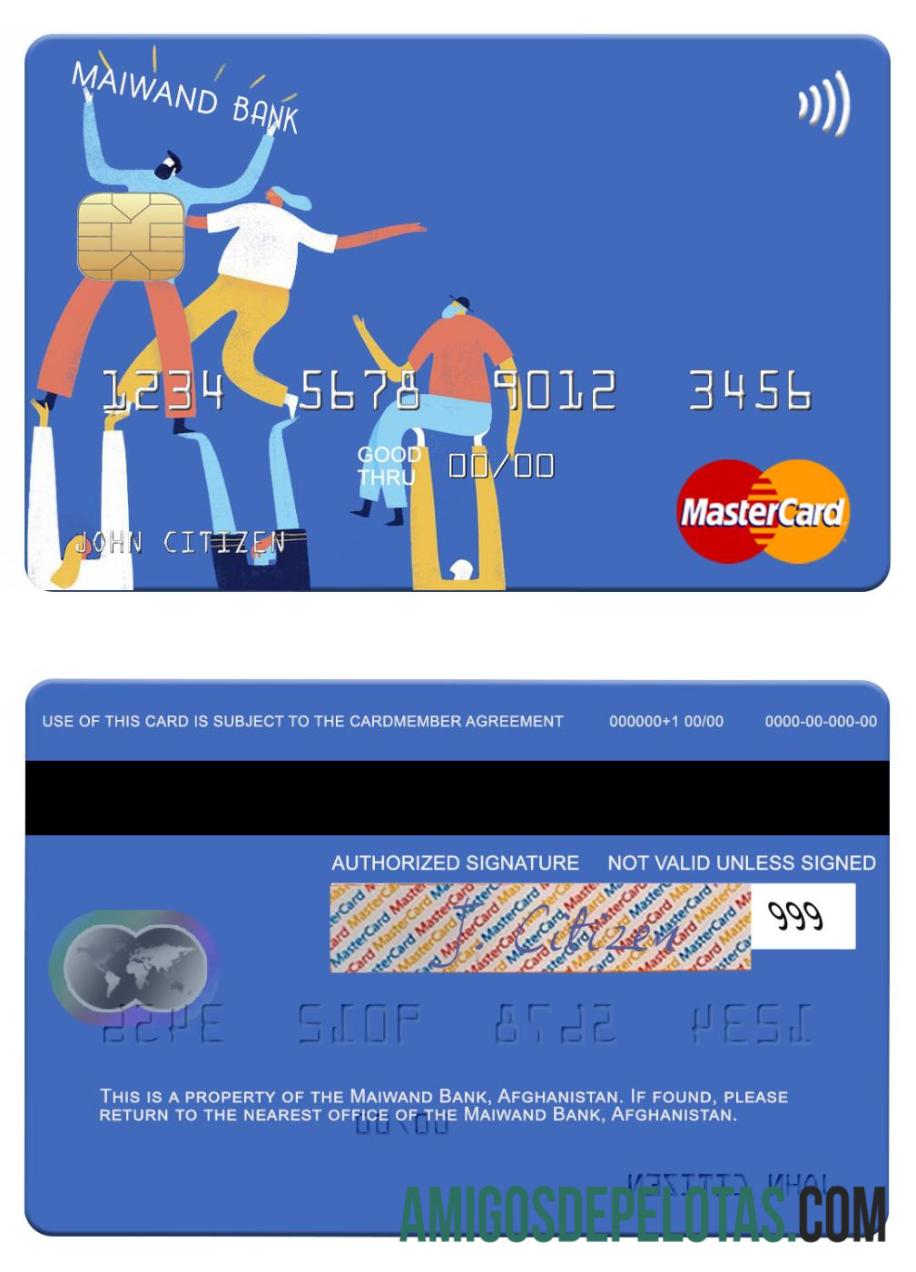 Afeganistão Maiwand Bank Mastercard exemplo
